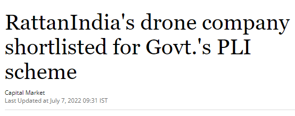 RattanIndia’s drone company shortlisted for Govt.’s PLI scheme RattanIndia’s drone company shortlisted for Govt.’s PLI scheme